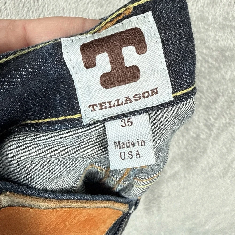Tellason Straight Taper Jeans Size 35 Selvedge Kaihara Made USA Dark Wash Indigo